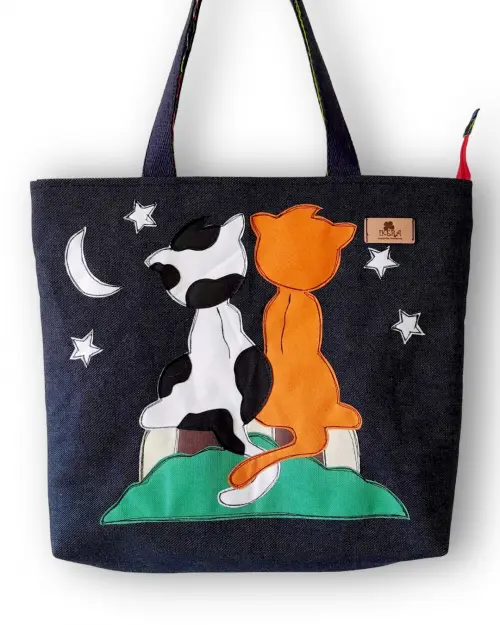 Bolsa Artesanal de Tecido Jeans Bordada à Máquina Meu Pet