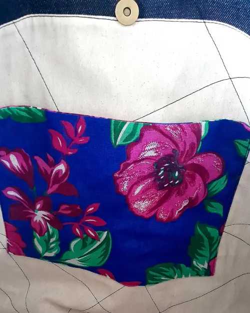 Bolsa Artesanal de Tecido Jeans Bordada à Máquina Nori