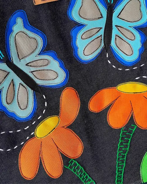 Bolsa Artesanal de Tecido Jeans Bordada à Máquina Nori