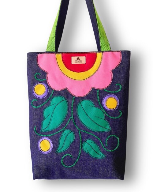 Bolsa Artesanal Feminina de Tecido Jeans Rosa