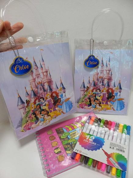 10 Sacolinha Cristal Pvc com Caderno de Colorir e Canetinha