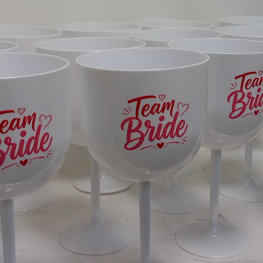 10 Taça 550ml Team Bride Personalizada DTF Acrílica Branca | De