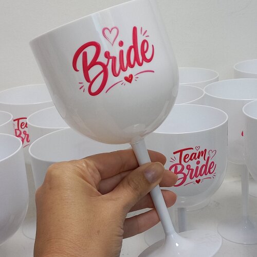 10 Taça 550ml Team Bride Personalizada DTF Acrílica Branca | De