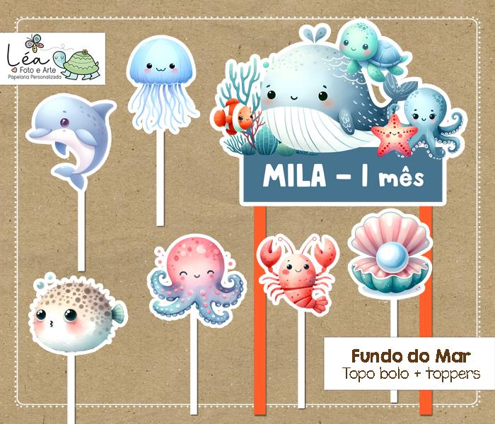 Topo de Bolo Festa Fundo do Mar Aquarela