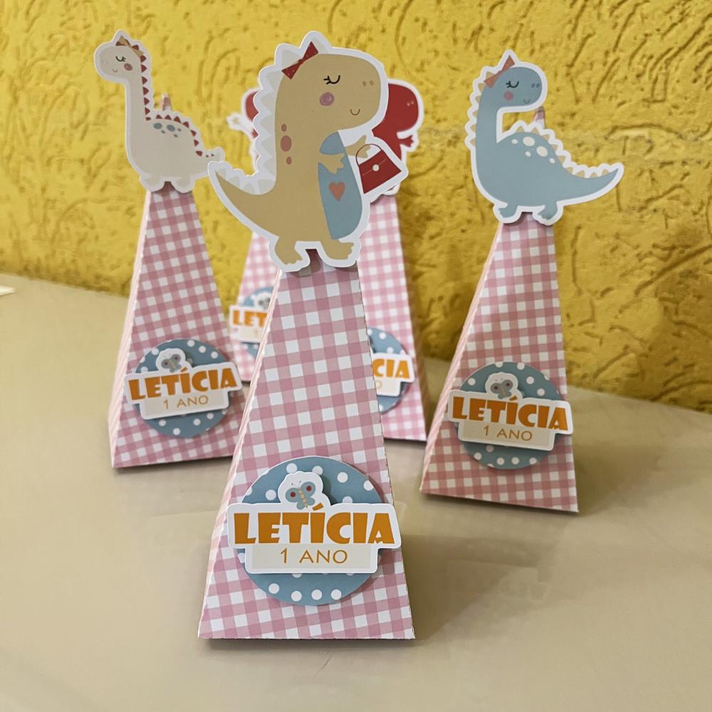 Caixinha Pirâmide Festa Dinossauro Menina