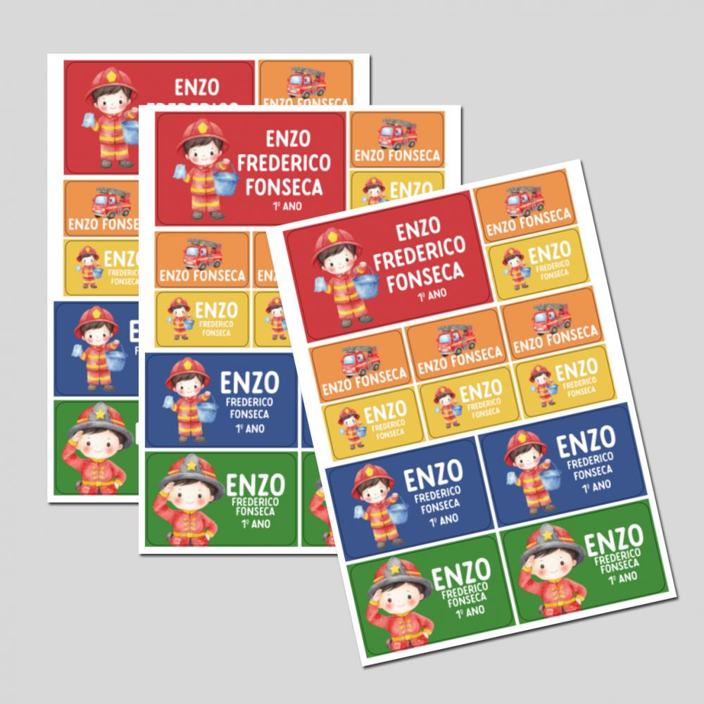 Etiqueta Escolar Menino Bombeiro