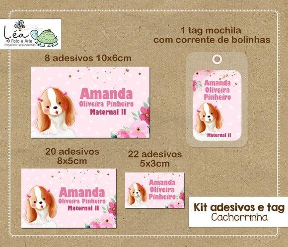 Kit Adesivos e Tag Material Escolar Cachorrinha