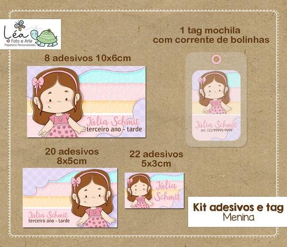 Kit Adesivos e Tag Material Escolar Menina