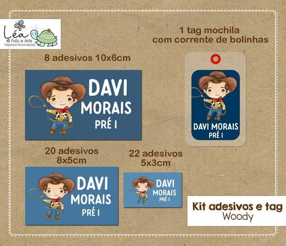 Kit Adesivos e Tag Material Escolar Woody Toy Story
