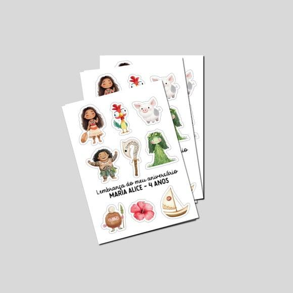 Lembrancinha Cartela de Adesivos Moana