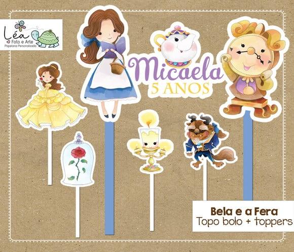 Topo de Bolo Bela e a Fera