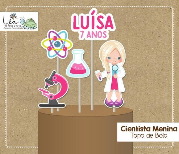 Topo de Bolo Festa Cientista Menina