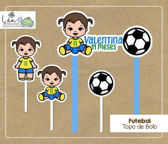 Topo de Bolo Mesversário Futebol Menina