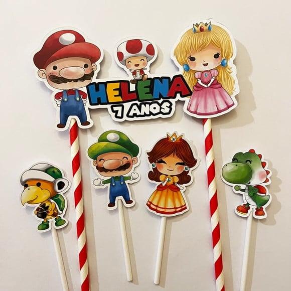 Topo de Bolo Super Mario e Princesa Peach