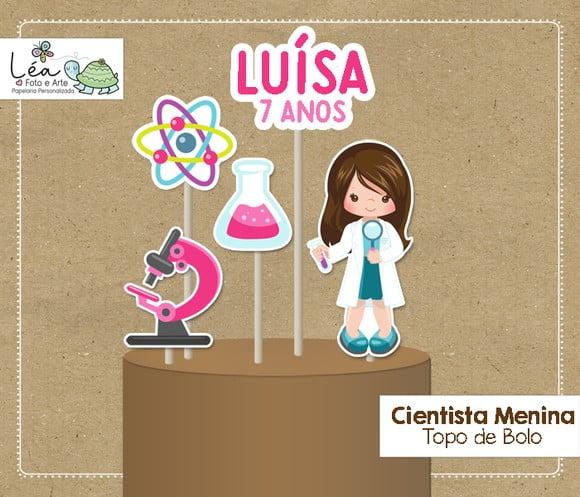 Topo de Bolo Tema Cientista Menina