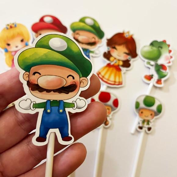 Topo de Bolo Super Mario e Princesa Peach