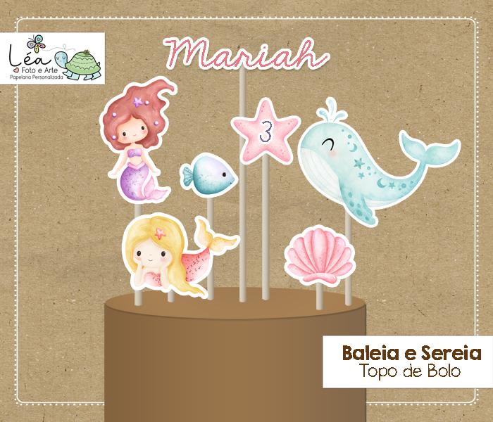 Topo de Bolo Festa Baleia e Sereia