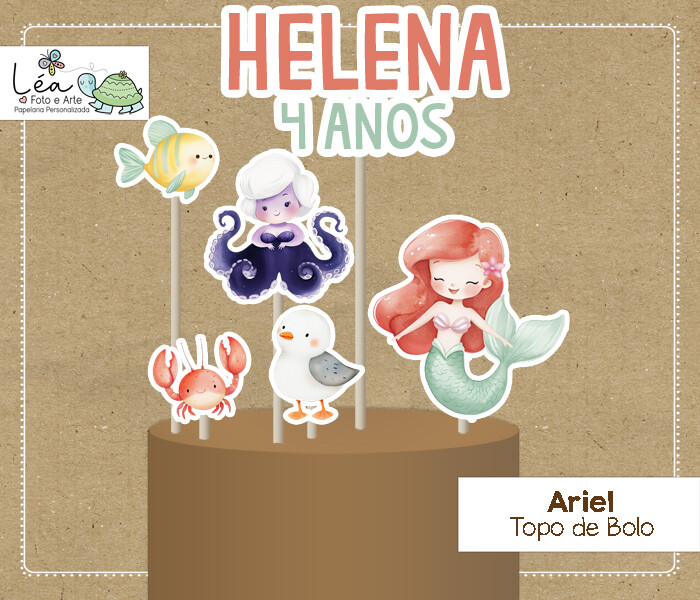 Topo de Bolo Pequena Sereia Ariel