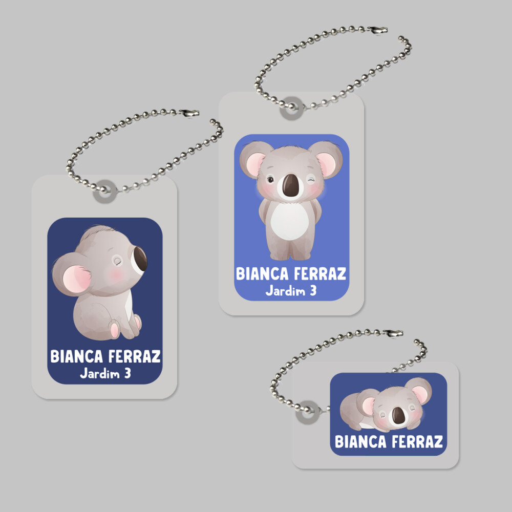 Tags Plastificadas para Mochila e Lancheira Tema Coala