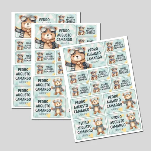 Etiqueta Escolar Ursinho Aviador