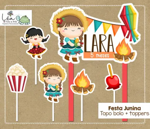 Topo Bolo Mesversário Junino Menina