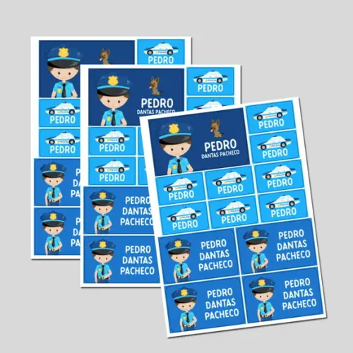 Etiqueta Escolar Polícia Menino
