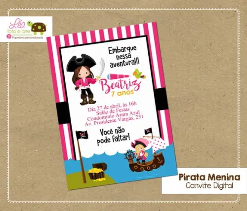 Convite digital Pirata Menina