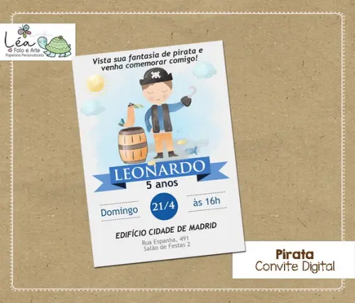 Convite Digital Pirata Aquarela