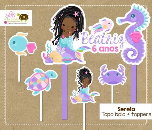 Topo para Bolo Festa Sereia