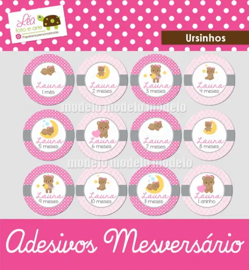 Adesivo para mesversário - Ursinhos