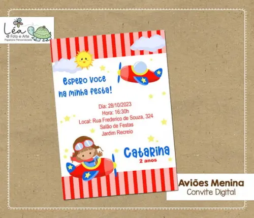 Convite Digital Aviões Menina