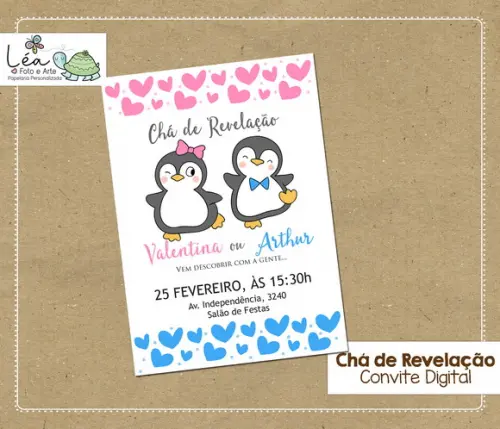 Convite Digital Chá de Revelação Pinguim