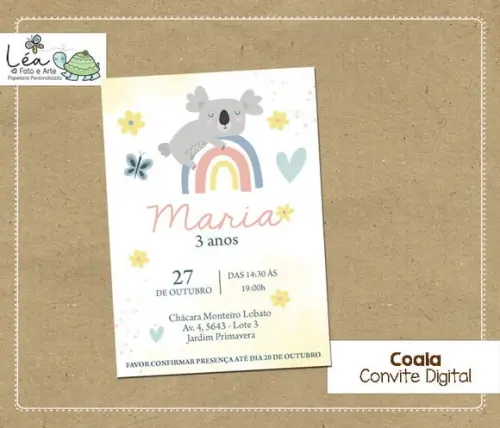 Convite Digital Coala Arco Íris