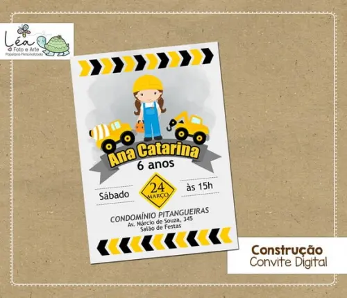 Convite Digital Festa Construção Menina