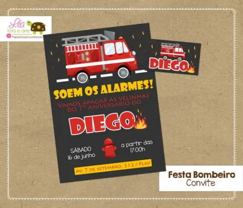 Convite Festa Infantil Bombeiro