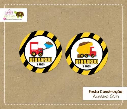 Festa Construção - Adesivo Redondo