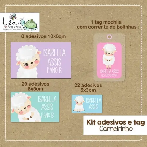 Kit Adesivos e Tag Material Escolar Carneirinho