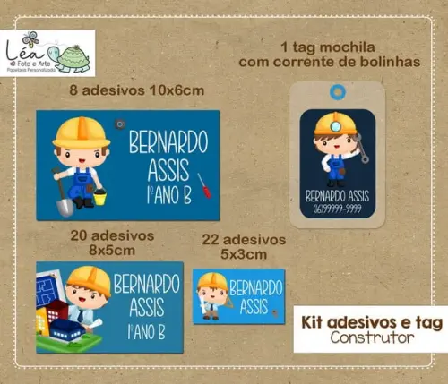 Kit Adesivos e Tag Material Escolar Construtor