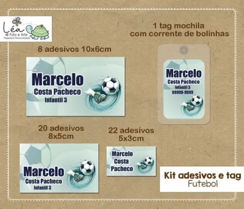 Kit Adesivos e Tag Material Escolar Futebol