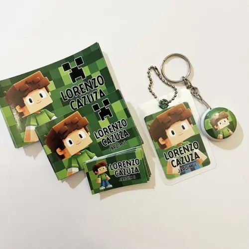 Kit Adesivos e Tag Material Escolar Minecraft Menino