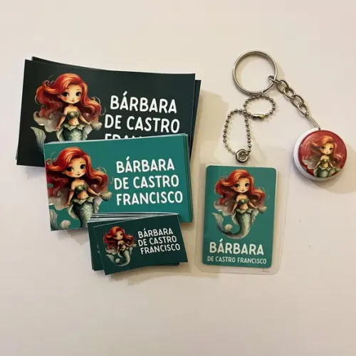 Kit Adesivos e Tag Material Escolar Sereia Ariel