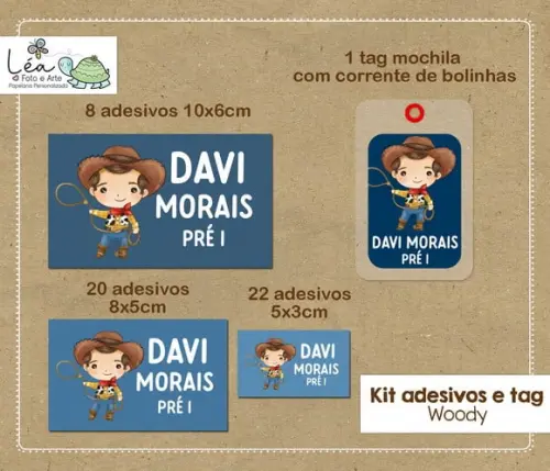 Kit Adesivos e Tag Material Escolar Woody Toy Story