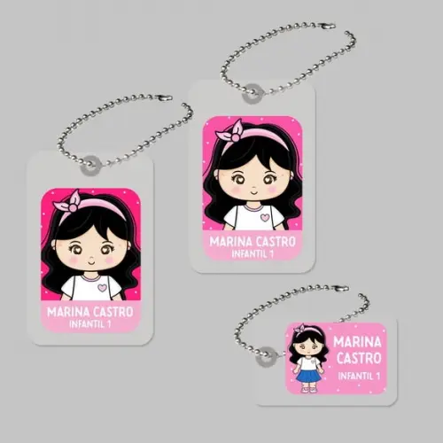 Tags Plastificadas Menina Cabelo Preto