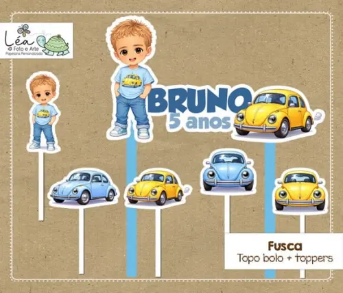 Topo Bolo Festa Tema Fusca