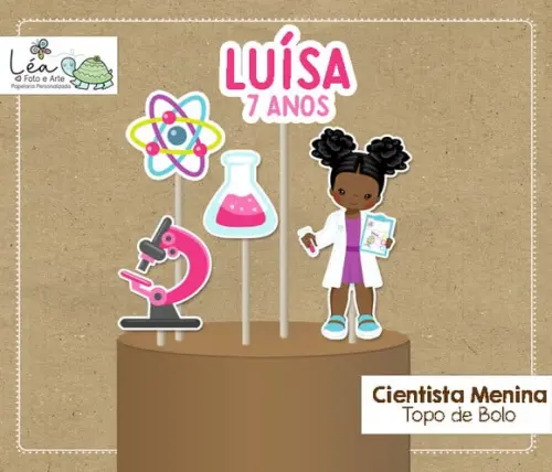 Topo de Bolo Aniversário Cientista Menina