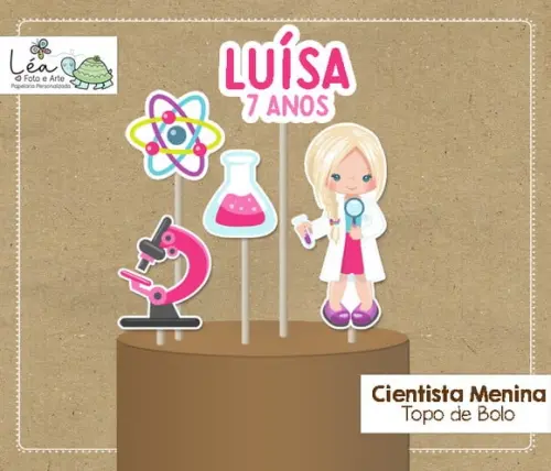 Topo de Bolo Festa Cientista Menina