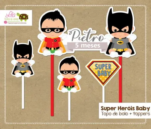 Topo de Bolo Festa Super Heróis Baby