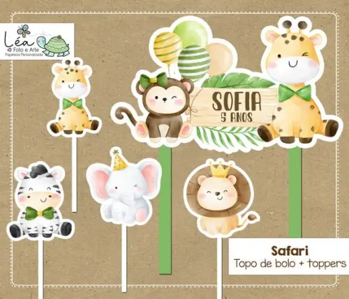 Topo de Bolo Personalizado Festa Safari