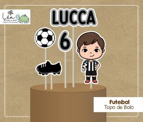Topo de Bolo Futebol Menino Cabelo Castanho