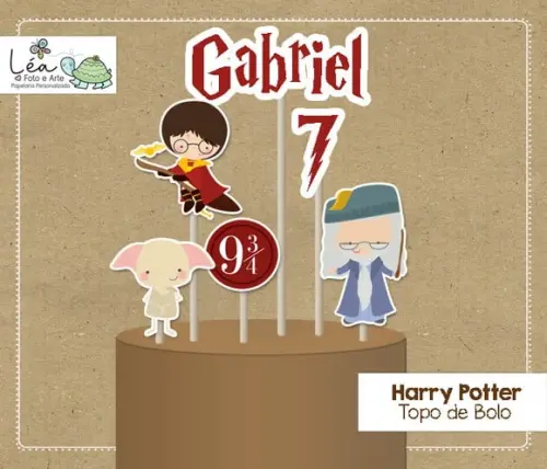 Topo de Bolo Harry Potter, Dobly e Dumbledore